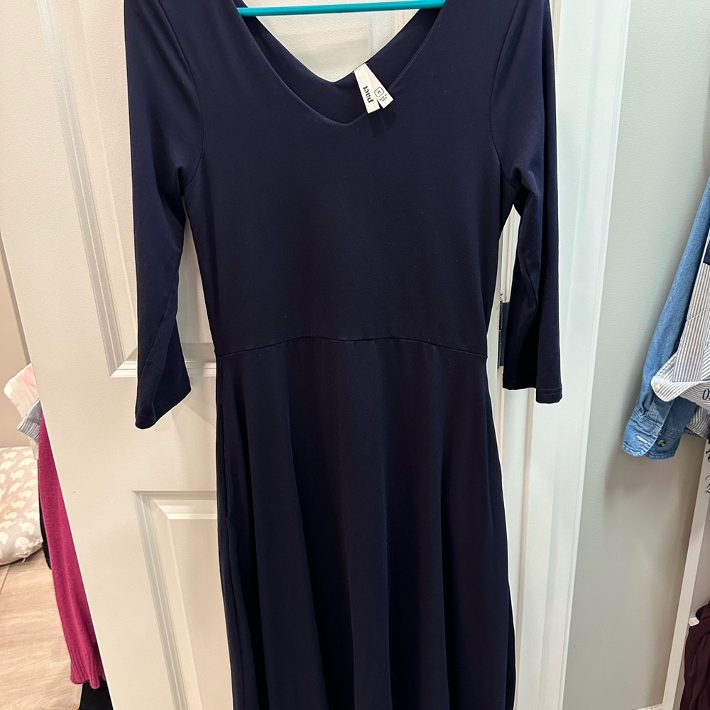 Pact Navy 3/4 Sleeve Midi Dress